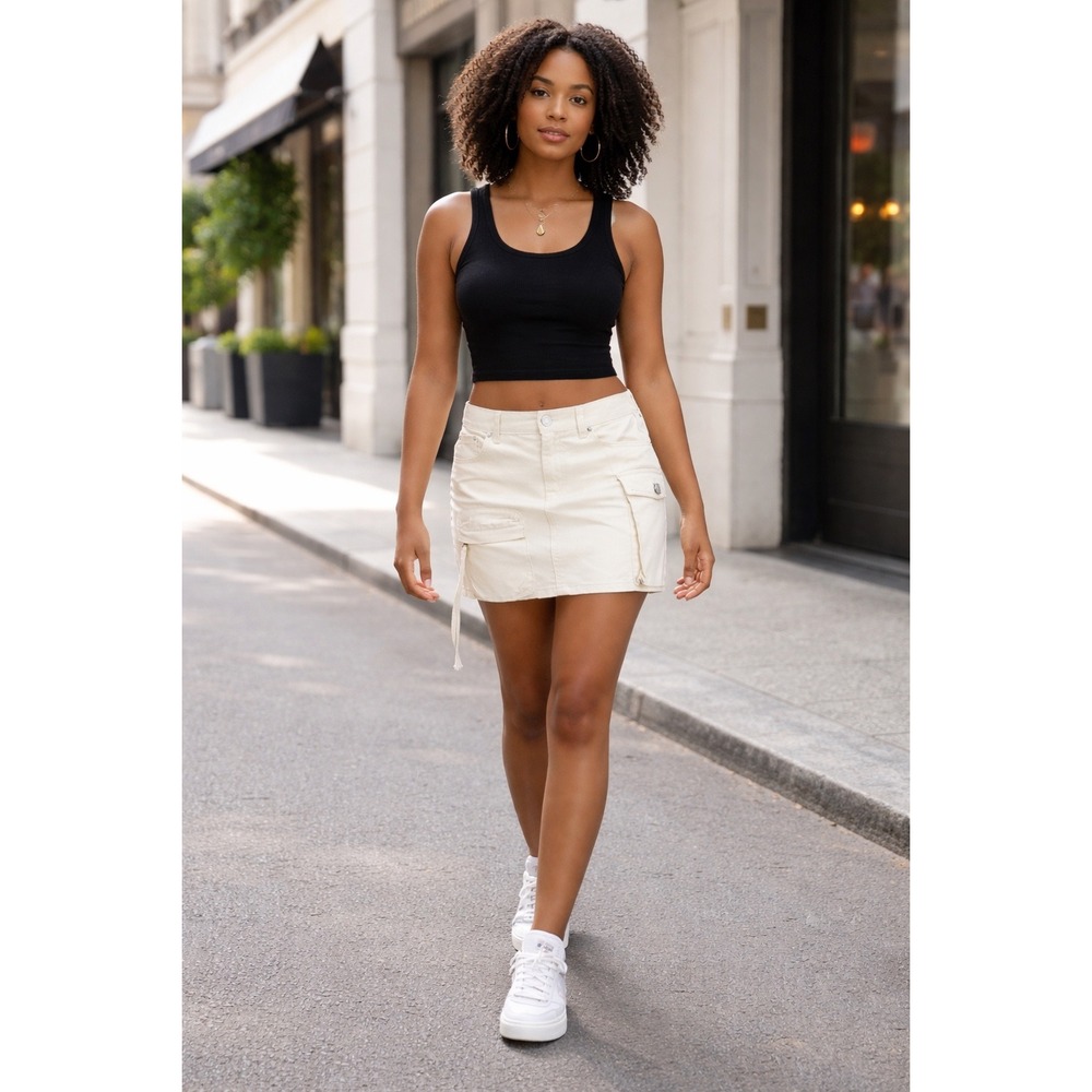 Indigo Rein Cargo Pocket Cotton Mini Skirt Utility‎ Style Cream Juniors Size S